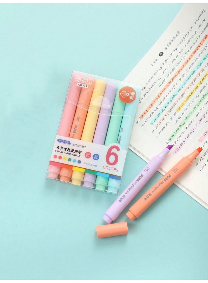 Kaco 6 Colored Fluorescent Markers with Slanted Tip and Eye Protection Effect, Colored Markers, Back to School Stationery for Students (Random Colors) - Image 1